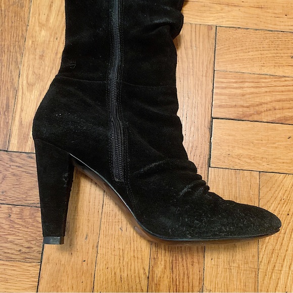 CALVIN KLEIN High Knees Black Suede Heeled Boots - Picture 7 of 9